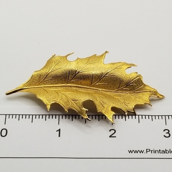 Vintage Giovanni Leaf Gold Tone Bar Pin Brooch Realistic Autumn Signed Nature 3" - Picture 5 of 7